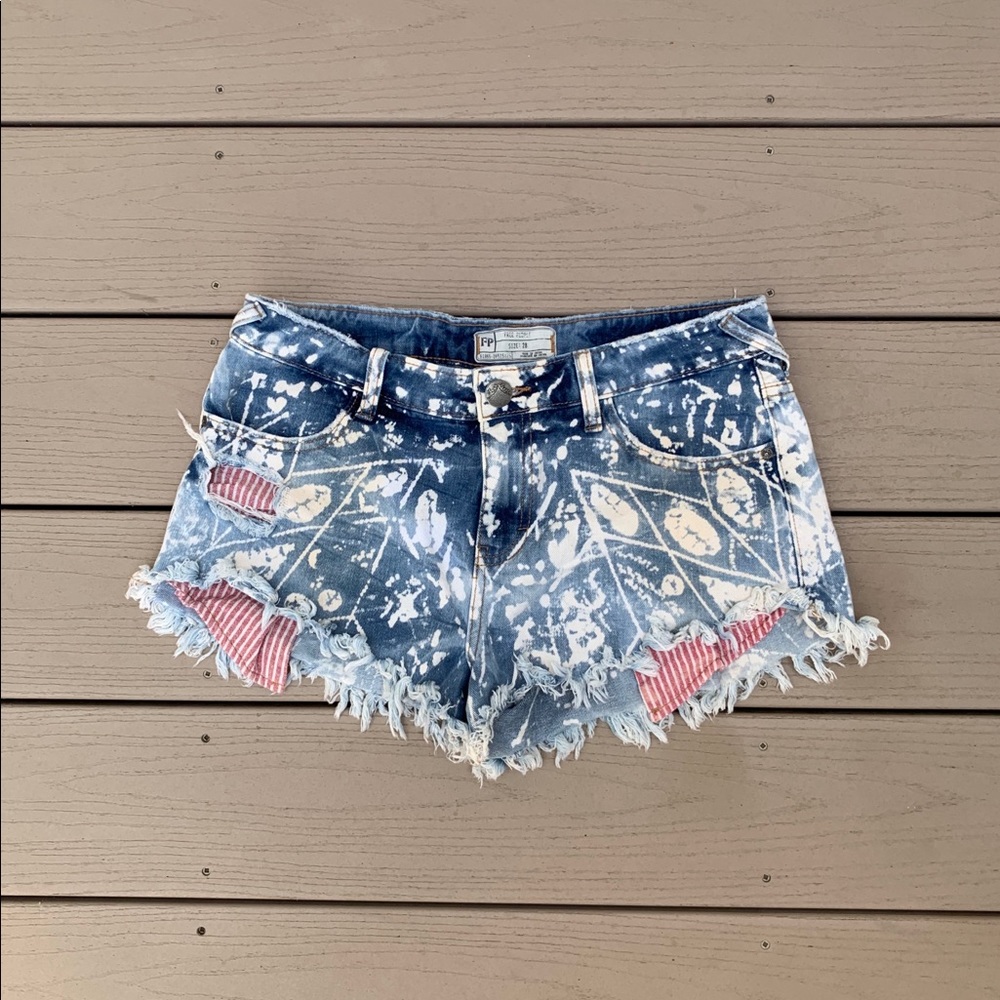 Free People Splattered Denim Shorts